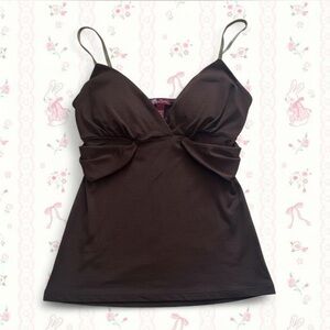 Y2K Miss Bisou chocolate brown bow-front babydoll cami